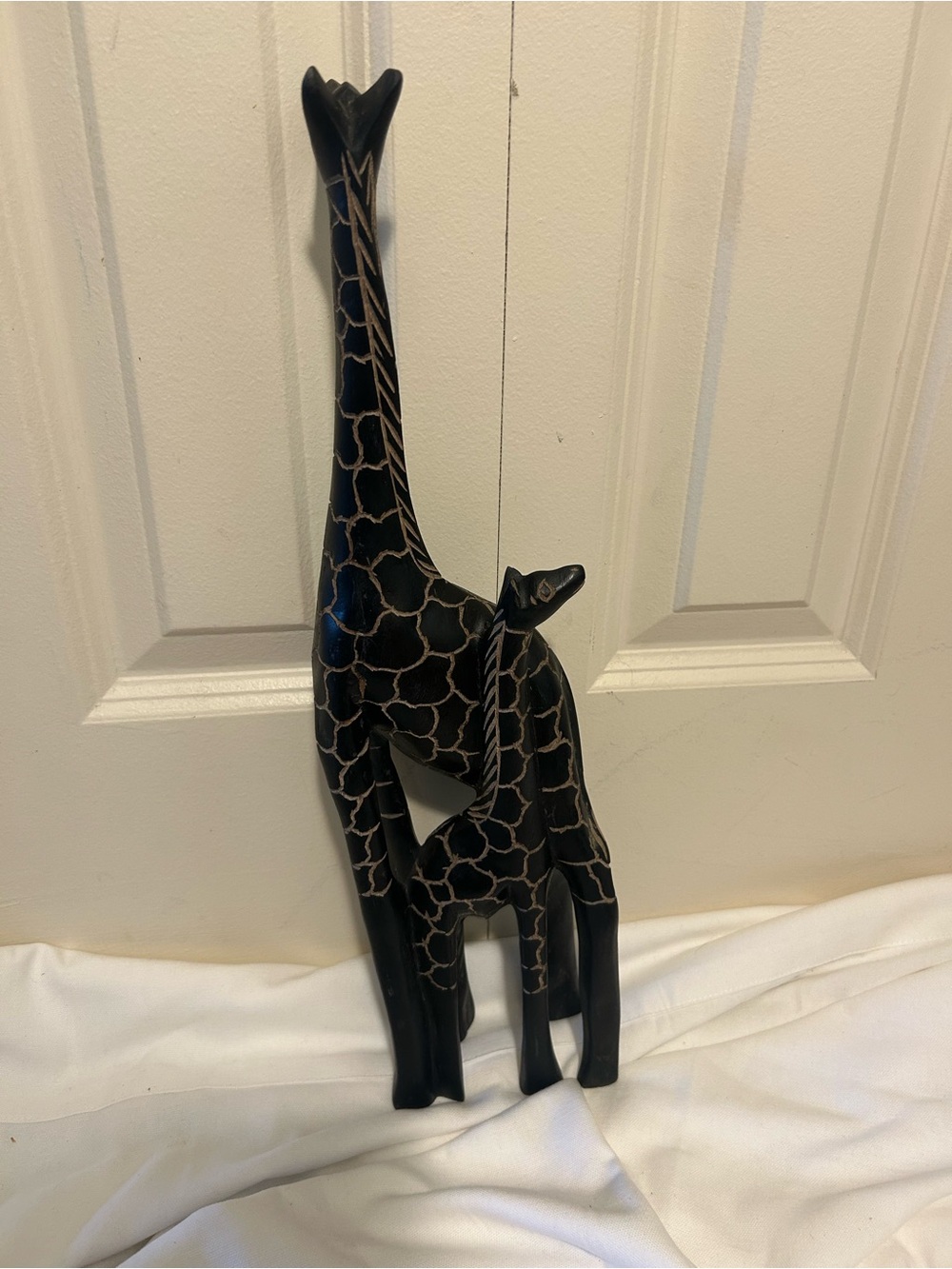 17.5 “ length hand-carved wooden giraffe mother and calf sculpture